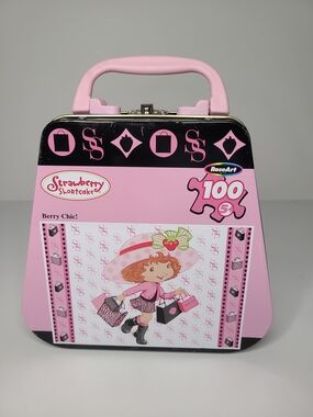 2005 Strawberry Shortcake 100 Piece Puzzle Pink Travel Tin Vintage READ